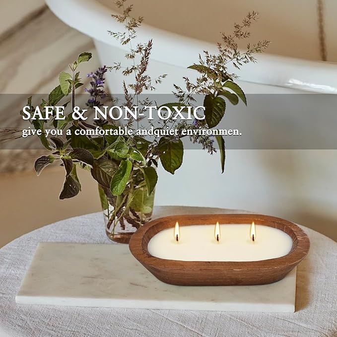 Citronella Candle in Wooden Bowl, 8oz Triple-Wick Smokeless Candle, Clean Burning Natural Citronella Scented Candle for Home Decor, Patio, Garden and Relaxation