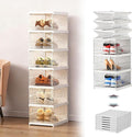 Shoe Storage Organizer Box 6-Tier Foldable Collapsible Stackable Shoe Rack Bins, Fit Size 12, No Assembly, for Men and Women (Transparent)