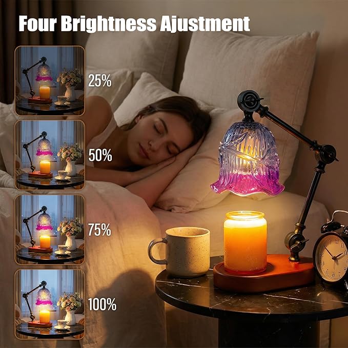 Candle Warmer Lamp, Dimmable Wax Melting Warmer with Adjustable Height, Bedroom Living Room Home Decor, Birthday Relaxation Gifts for Women (Purple1, Flower)