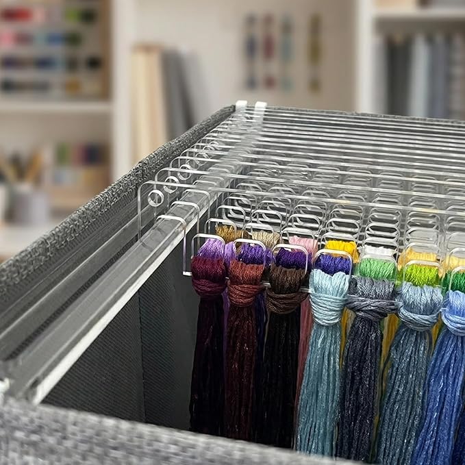 Hanging Embroidery Floss Organizer Box - 10 Acrylic Thread Storage Bars (150 Holes) | Ideal for Keeping Embroidery Thread Neat and Making It Easily Accessible for All Embroidery Enthusiasts.