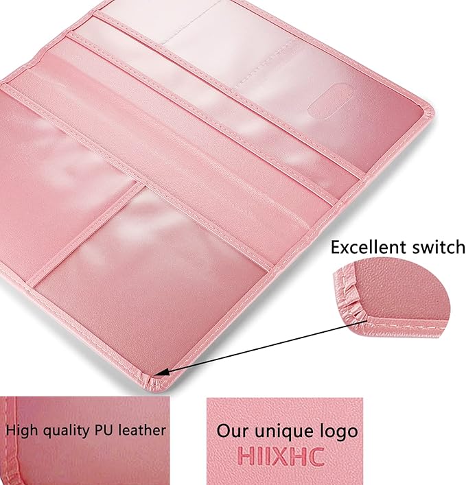 HIIXHC Car Registration and Insurance Card Holder - Leather Vehicle Glove Box Automobile Documents Paperwork Wallet Case Organizer for ID, Driver's License, Key, Cards - Car Accessories for Women&Men