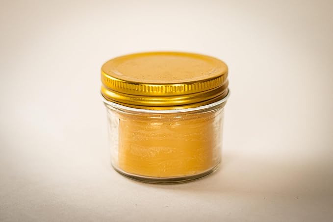 BeeTheLight Beeswax Jar Candle - 100% Pure USA Bees Wax in Glass Container with Cork Lid - Unscented - All Natural Light Honey Scent (4 oz w/Gold Lid, Unscented)
