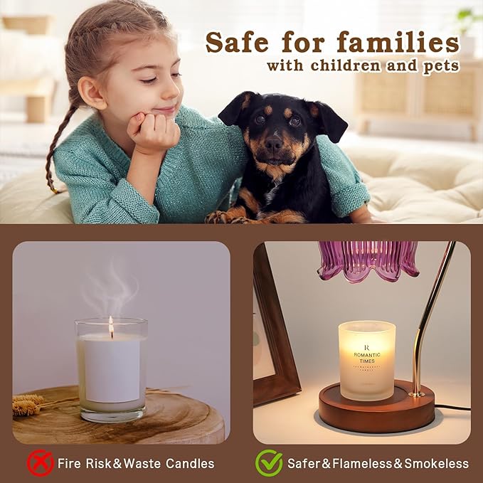 Purple Candle Warmer Lamp with Timer, Electric Candle Warmer, Women Birthday Christmas Gift, Flower Wax Warmer for Yankee Candle Lovers, Vintage Melt Lamp for House Warming Gifts for Mom, Friend
