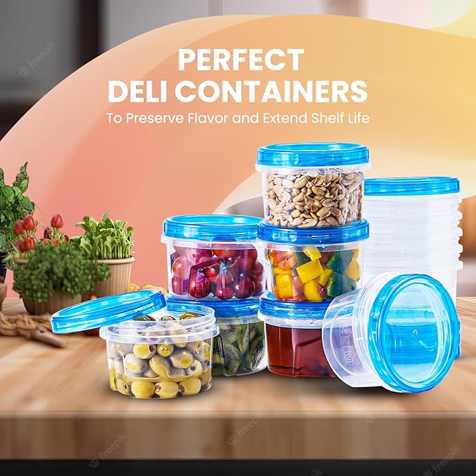 RFAQK 24 PCS Freezer Storage Containers with Lids-12 Plastic 16 oz Deli Containers with 12 Screw Lids-Freezer Containers for Soup with Twist Top Lids-Reusable Plastic Box for Lunch, Gym, Travel
