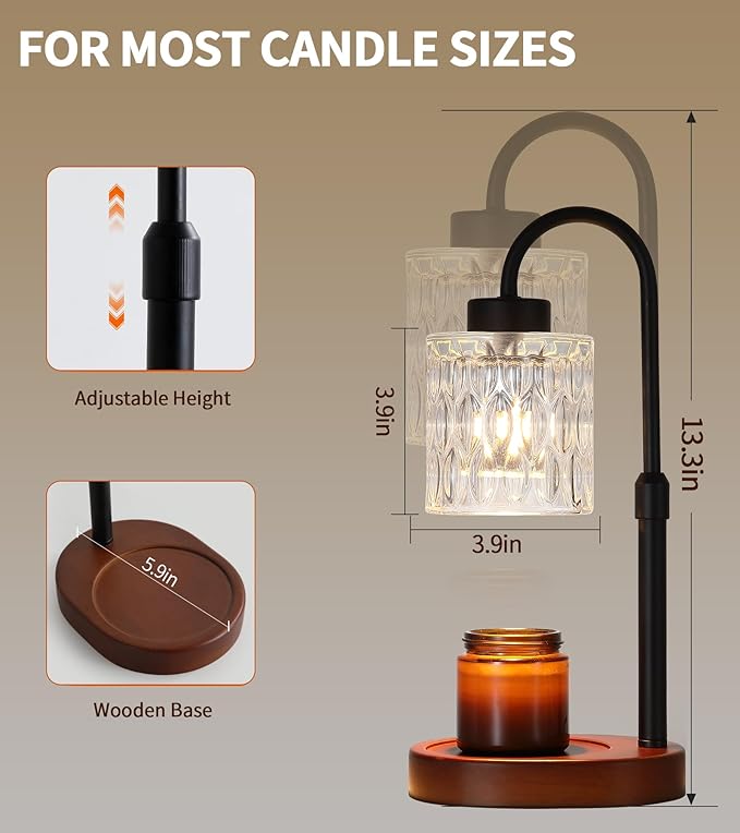 MEIXISUE Black Candle Warmer Lamp with Dimmer and Timer,Home Decor Lamp for Scented Jar,Electric Wax Melt Warmer,Mother's Day/Birthday/Christmas Gifts for Mom/Wife,Adjustable Height,with 2 Bulbs