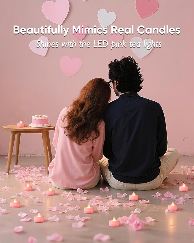 Amagic 12 Pack Pink Flameless LED Tea Lights Candles Battery Operated, Electric Fake Tealight Candles for Votive, Wedding, Table Centerpiece, Theme Party, Aniversary, Proposal, Christmas, Pink Base