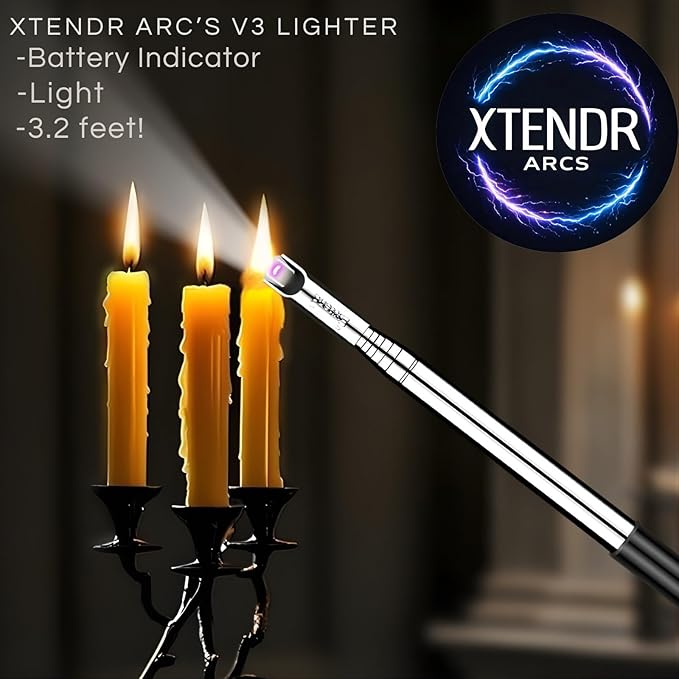 V3 Extendable 3.2 Feet LED Arc Extra Long Flameless Fireplace Stove Electric Candle Lighter for Pilot Light, Grilling, Firepit, Kitchen, BBQ (Red)