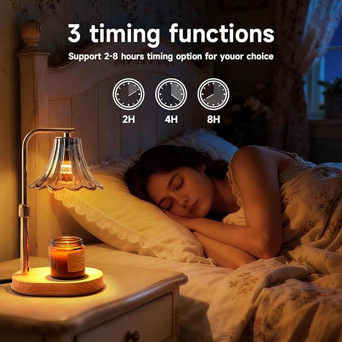 Candle Warmer Lamp with Timer and Dimmer, Adjustable Height Wax Melter for Scented Jar Candles, Vintage Glass Shade Home Decor, Gifts for Women and Mom, 2 Bulbs Included