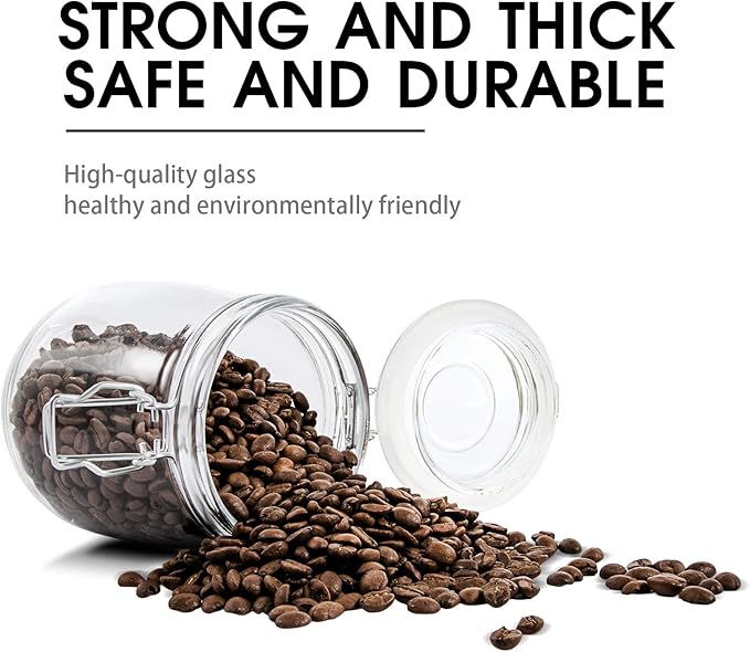 MASTERTOP 4pcs Glass Jars, Food Storage Containers Set with Airtight Lids, Canister Sets for Kitchen Counter, Cookies Sugar Coffee Nuts Spices, 15pcs Reusable Food Storage Bags, 50oz, 33oz, 26oz, 17oz