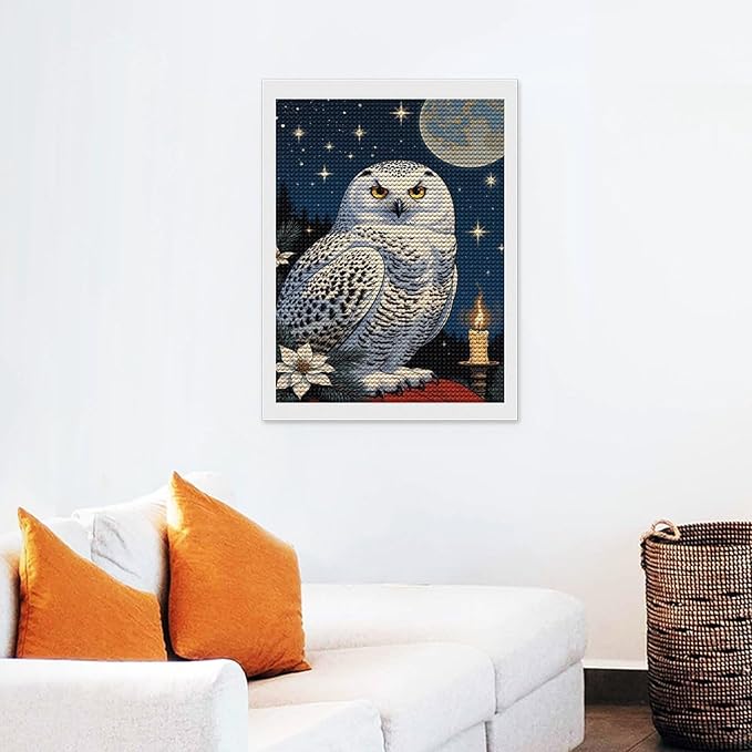 KIVJMSIDJA Snowy Owl & Candle Glow - Winter Night Scene Diamond Art Kits for Adults for Beginners, 5D Full Diamond Art Paint 12"x16"