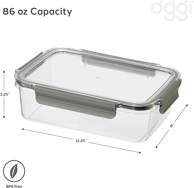 Oggi Clarity Leak-Proof Airtight Food Storage Container - Ultra clear, BPA free, Sealable Container with Lid, Ideal for kitchen storage, Kitchen Organization, Perfect Meal Prep Containers. 86oz/2.5lt
