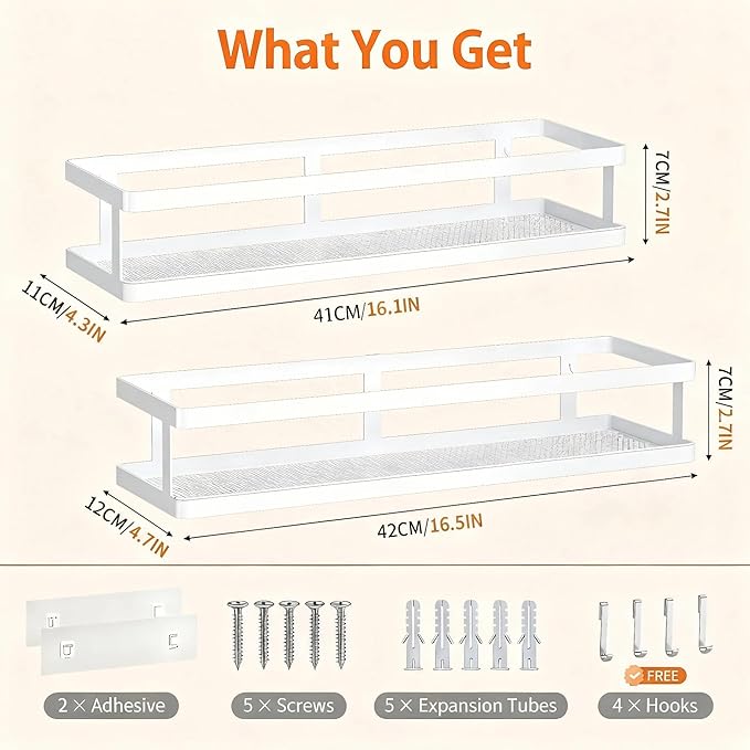 PUSDON Metal Wall Hanging Basket 2 Packs DIY Suitable for Multiple Scenes - Large White Guardrail