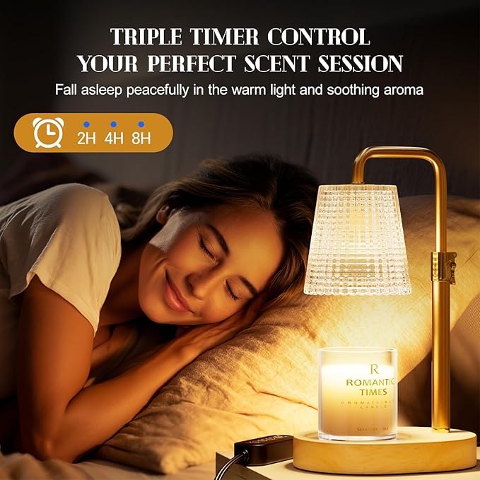 Aluminum Candle Warmer Lamp with Timer Dimmer: Adjustable Height Flameless and Smokeless Safety Candle Lamps, Birthday Gifts for Women Mom, House Warming Gifts New Home Decor - Transparent Glass