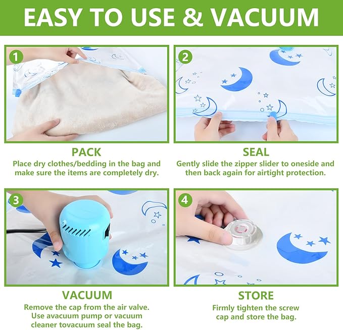 Vacuum Storage Bags with Electric Pump, 8-Pack Large Vacuum Seal Bags for Clothing Vacuum Bags for Travel Packing and Home Bedding Blankets Organization