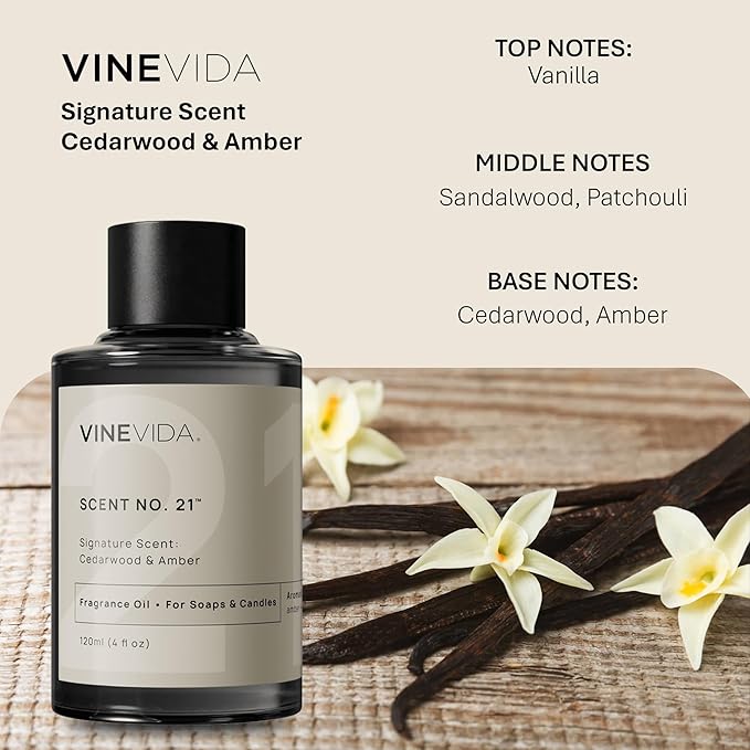 VINEVIDA [4oz] Cedarwood & Amber Fragrance Oil for Candle Making and Soap Making - Premium Candle Scents for Soy Candles