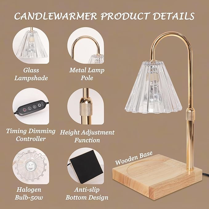 Candle Warmer Lamp with Electric Timer Dimmer Adjustable Height, Room Decor Scented Wax Melt House Warming Idea Useful, Gifts for Women Who Have Everything Mom Men