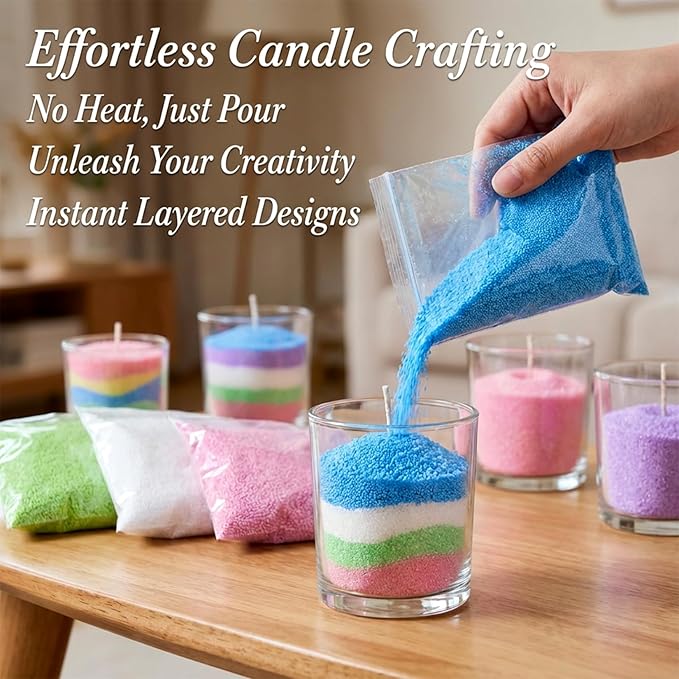 Sukh Candle Sand and Wicks - 430G(0.94lb) Sand Candles with Wicks Green, White, Pink, Blue, Purple Refillable Candle for Weddings, Parties