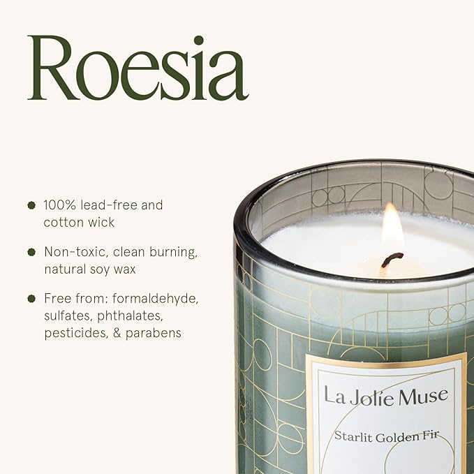 LA JOLIE MUSE Starlit Golden Fir Scented Candle, Pine, Cedarwood & Fir Balsam, 75-Hour Long Burn, Natural Soy Wax, Decorative Glass Jar Candle with Gift Box