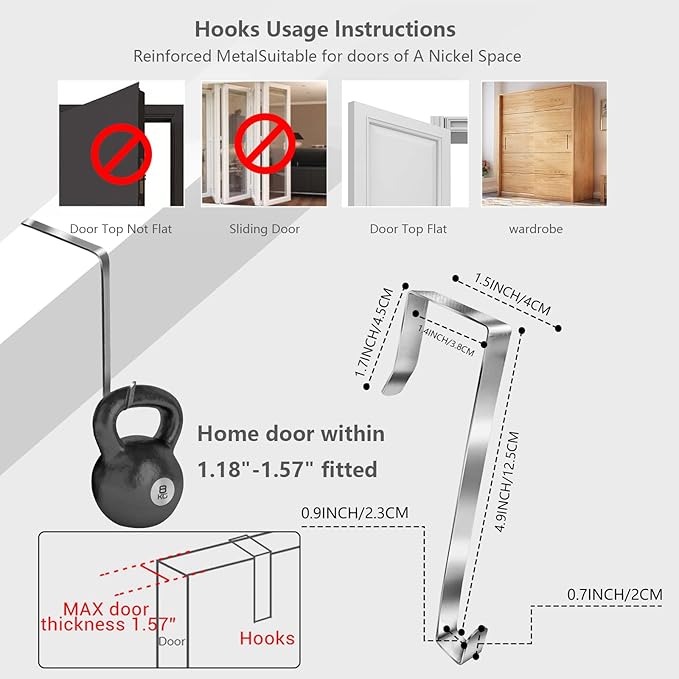 Over The Door Hanging Organizer with 5 Large Pockets - Wall Mount Pantry Storage with Clear PVC Window & 2 Big Metal Hooks for Closet,Bathroom,Nursery,Bedroom,Dorm,Baby Diapers,Kids Toys (Dark Gray)