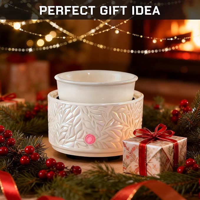 ElusiaKa Wax Melt Warmer 3-in-1 Electric, Ceramic Wax Burner for Scented Wax, Scented Wax Melter & Essential Oil Burner for Home Aromatherapy, White