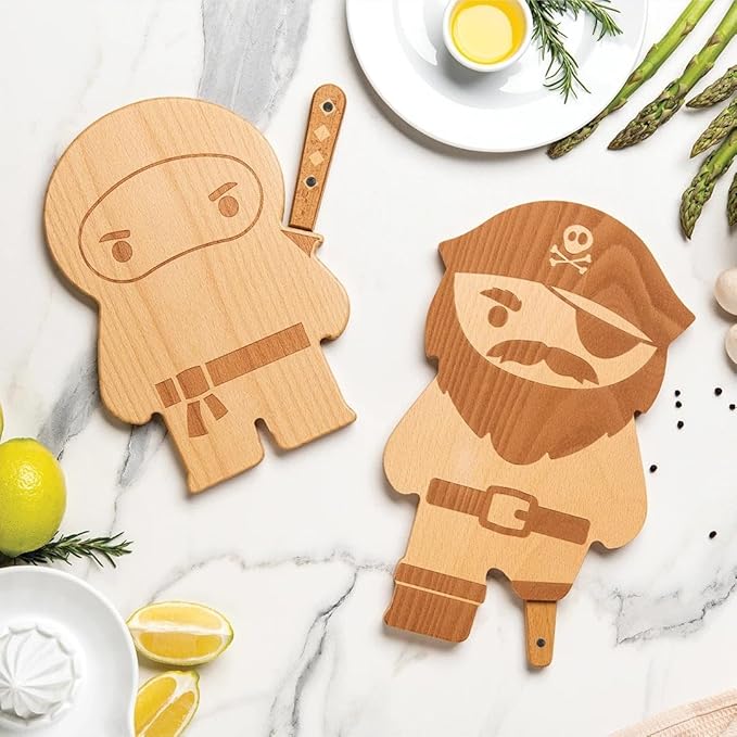 OTOTO Cutting Board Wooden & Plastic Cutting Boards for Kitchen, Fun & Spooky Kitchen Gadgets, Housewarming & Goth Gifts, Dishwasher Safe (Pirate, Wood)