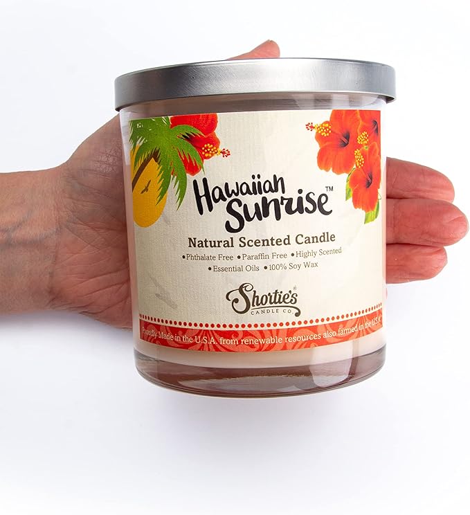 Hawaiian Sunrise Scented Natural Soy Candle, Essential Fragrance Oils, 100% Soy, Phthalate & Paraben Free, Clean Burning, 9 Oz.