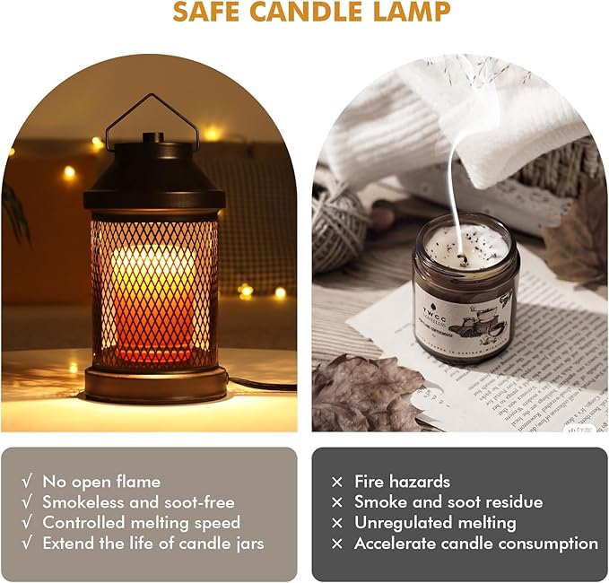 Candle Warmer Lamp - Electric Candle Warmer with Timer & Dimming Function, Wax Melt Warmer for Home Fragrance and Home Décor, Bedside Lamp Lantern Birthday Gifts for Women Mom (Grid, 2 Bulbs Included)
