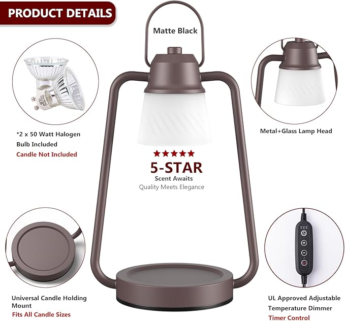 Candle Warmer Lamp with Timer for Women, Dimmable Electric Wax Warmer Lamp for Jar Candles, Candle Lamp Warmer with 2 Bulbs,Home Decor, Birthday Gifts for Mom Men