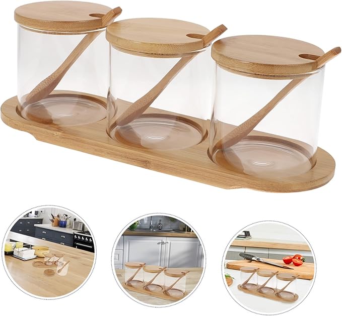 Condiment Containers Lids Glass Salt Jars Spice Containers for Kitchen Simple Practical Design