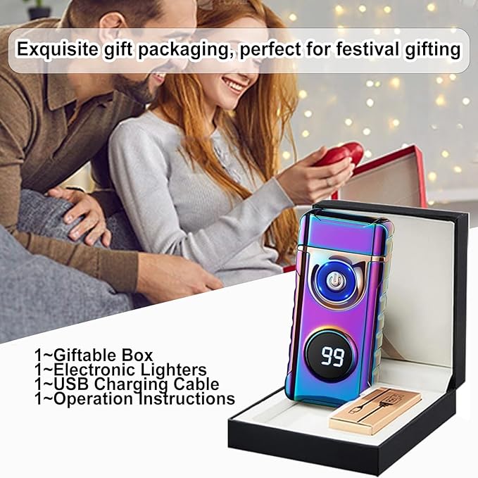 Electric Lighters Plasma Lighters Rechargeable with with LED LED Display and LED Emergency Lights Windproof USB Rechargeable Lighter Cool Lighte for Candle,Camping,Gift(Color)