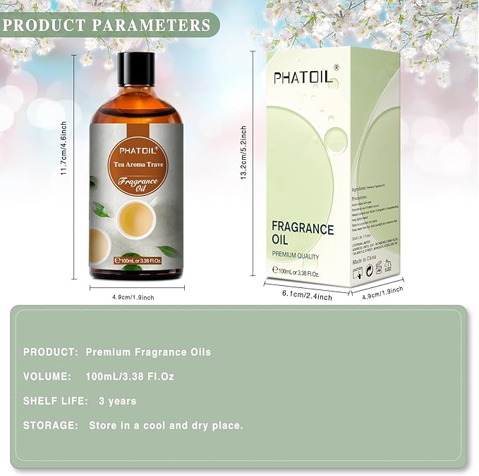 PHATOIL 100ML Tea Aroma Travel Fragrance Oils, Huge 3.38fl.oz Bottle Tea Aroma Travel Oil, Pure Aromatherapy Oils for Diffuser, Humidifier, Scented Oils for Soap, Candle Making
