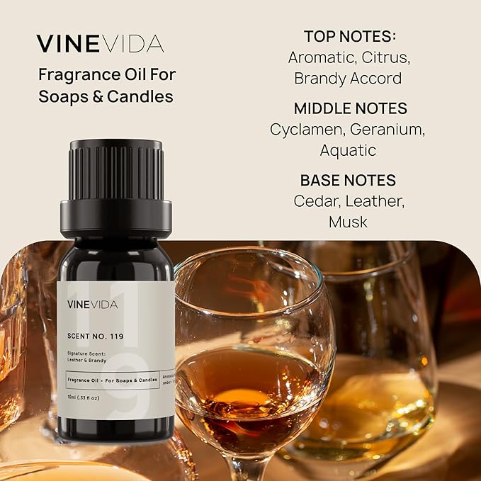 VINEVIDA [10 ml] Leather & Brandy; Fragrance Oil for Candle Making and Soap Making - Premium Candle Scents for Soy Candles
