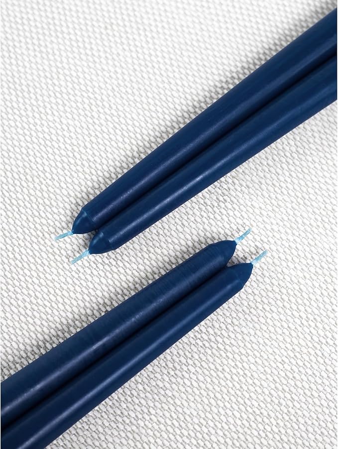 CANDWAX 10 inch Tapered Candles - Set of 12 Dripless Unscented Candlesticks - Perfect for Dinner and Decor Use - Dark Blue