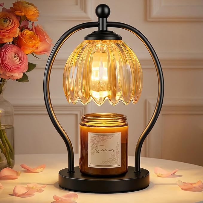 Candle Warmer Lamp, Dimmable Candle Warmer with Timer, Vintage Candles Wax Warmers for Jar Candles Christmas Birthday Gifts for Women Mom, New Home Decor for Bedroom Living Room, Black Amber