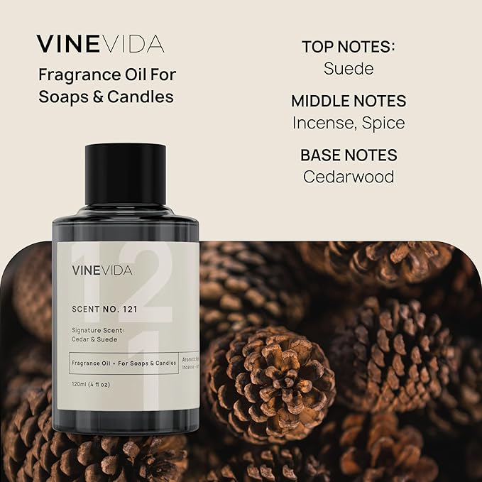 VINEVIDA [4 oz] Cedar & Suede; Fragrance Oil for Candle Making and Soap Making - Premium Candle Scents for Soy Candles