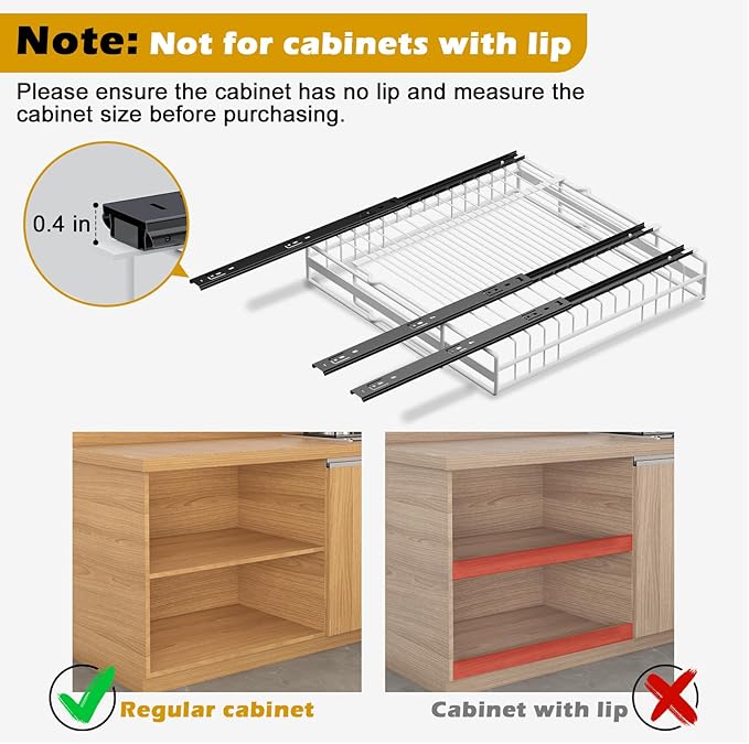 REALINN 2 Pack Pull Out Cabinet Organizer, Expandable(12"-20") Slide Out Drawers 3 Slide Rails Fix with Adhesive or Screw, Roll Out Shelves for Kitchen Cabinet Organization, White, 12cm height