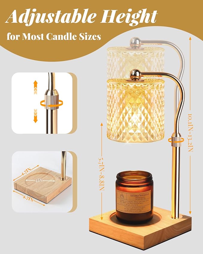 Candle Warmer Lamp with Timer Dimmer Adjustable Height, Mothers Day Gifts for Mom, Birthday Gifts for Women, House Warming New Home Decor, Electric Wax Warmer for Jar Candles, Gold