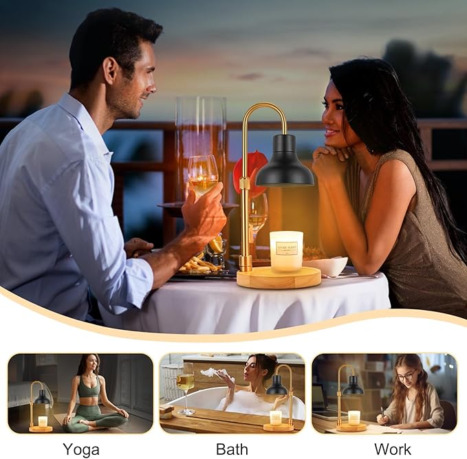 Candle Warmer Lamp with Timer & 3 Bulbs, Dimmable Electric CandleLight Adjustable Height and Brightness Candle Wax Warmer for Jar Candles Bedroom Home Decor House Warming Gift for Women (Black)