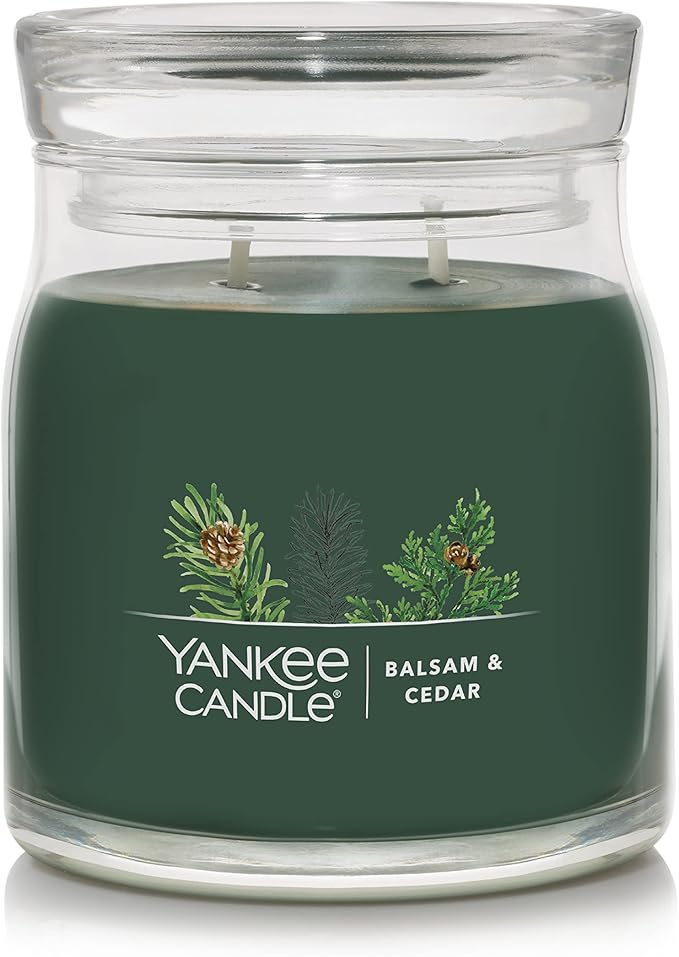 Yankee Candle Balsam & Cedar Scented Signature 13oz Medium Jar 2-Wick Candle Over 35 Hours of Burn Time Christmas | Holiday