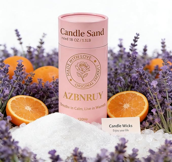 Pearled Sand Candles with Wicks 18 Oz-Refillable Citrus&Lavender Scented Natural Pearled Candle Sand Wax Pearl Candle Powder Beads-Non Toxic Luxury Long Lasting 120 Hours DIY Candles Making Kit White