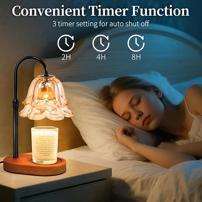 Lanhado Flower Candle Warmer Lamp with Timer - Dimmable Electric Candle Warming Lamps, Adjustable Wax Melter Wamers Light for Jar Candles, Birthday Gifts for Women, Christmas New Home Decor