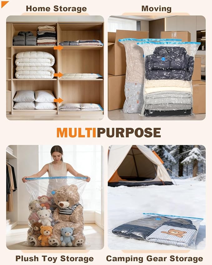 6 Pack Jumbo Extra Large 51.2” x 43.3” Vacuum Storage Bags for King Size Comforter Bedding Pillow, 5XL Vacuum Seal Bags Space Saver Reusable Heavy Duty for Coat Quilt Blanket Clothing