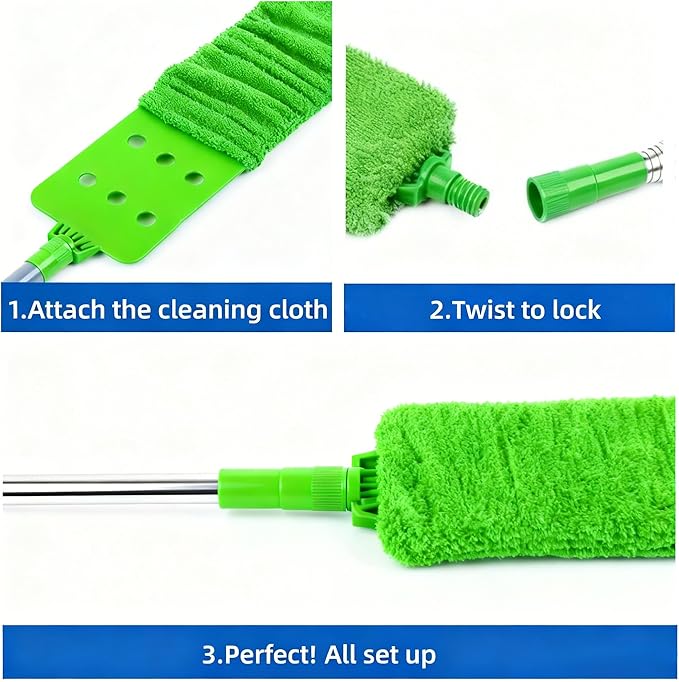 Retractable Gap Dust Cleaner Under Appliance Cleaning Tool, GMLRKY Flat Duster for Under Refrigerator Fridge Stove Couch Bed, Skinny Thin Duster for Tight Spaces (Green)
