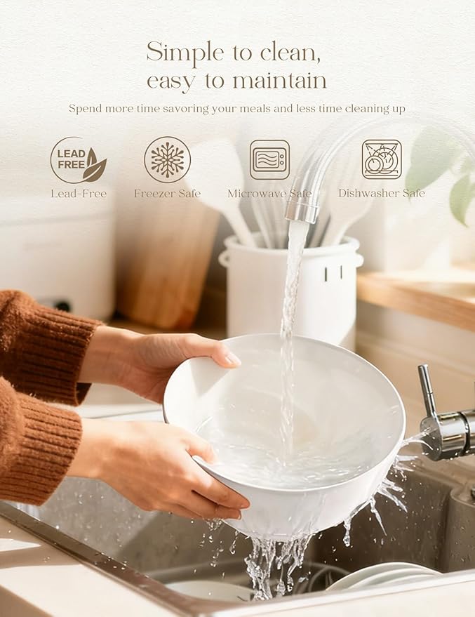 AISBUGUR Ceramic Bowls Set of 6-42OZ Deep Soup Bowls Salad Bowls for Kitchen Microwave & Dishwasher Safe - White Serving Bowls for Cereal, Soup, Pasta, Salad