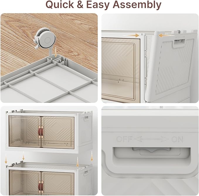 Stackable Storage Bins with Lids, 700QT Closet Organizers and Storage with Doors and Wheels, Extra Large Storage Cabinet, Collapsible Plastic Drawers for Bedroom Dorm Office Garage