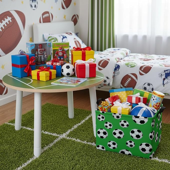 Kid Cute Rectangle Storage Basket Baby Toy Clothes Storage Bin Nursery Playroom Bedroom Decor Basket (Soccer)