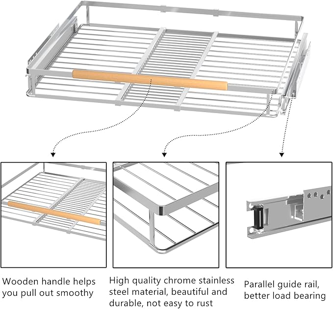 Large Expandable Pull Out Cabinet Drawer, Heavy Duty Slide Out Basket Cabinet Organizer for Kitchen, Under Sink, Bathroom, Wardrobe, 17''-28''W(3 Pack)
