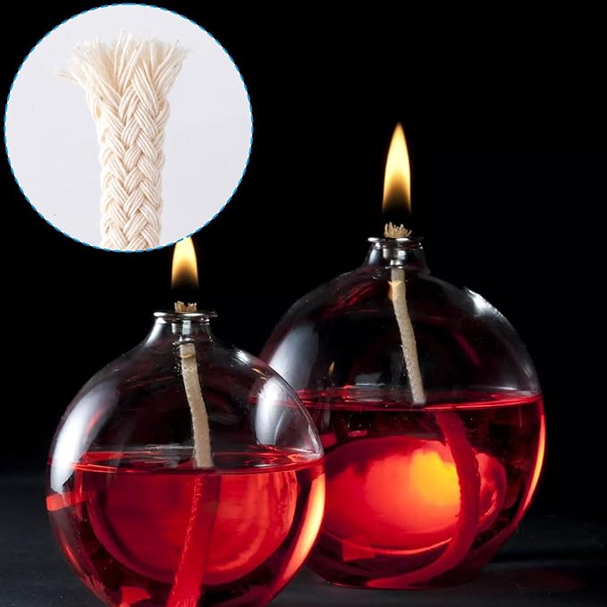 Oil Lamp Wicks, 10 Sets 0.5 Feet 1/4 Inch Round Cotton Wicks for Oil Lamps with Tube Holders, Replacement Parts for Alcohol Oil Candle Lamp Tiki Torch