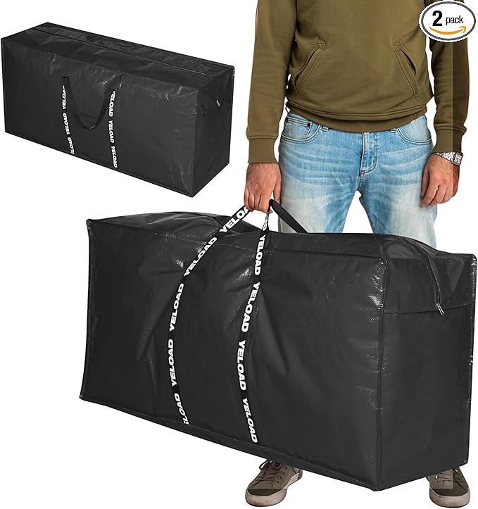 66 Gallon Extra Large Storage Bags 2 Pack – Black XXL Heavy Duty Waterproof Moving Tote Bags for College Dorm, Travel, Clothes & Bedding Foldable Zippered Duffle with Handles
