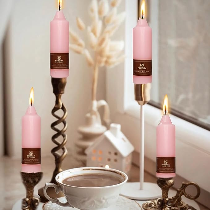 Handmade Taper Candles - 4 Pack Pink Small Candles, 5 Inch, for Dinner, Wedding, Home Decor